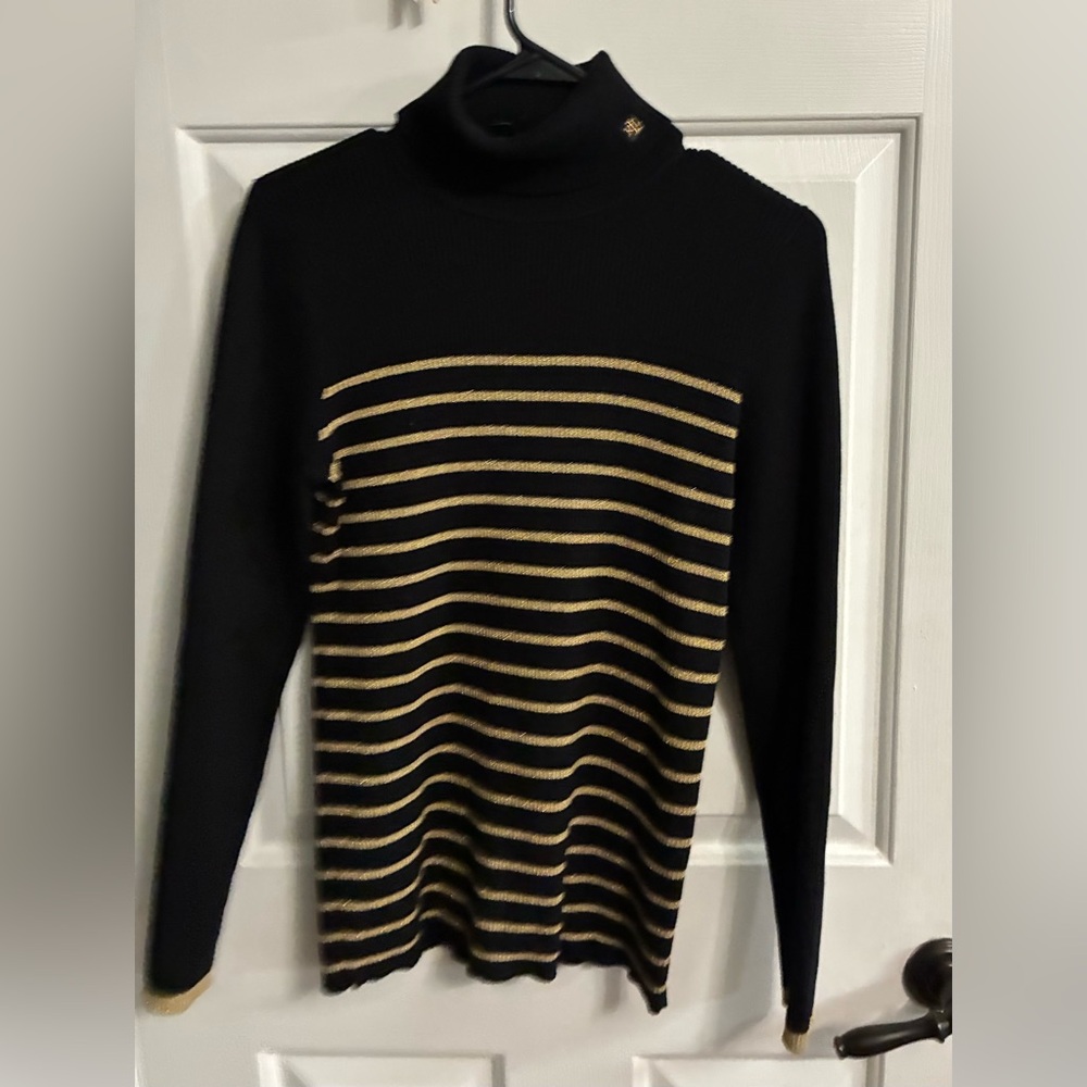 Ralph Lauren Black & Gold Striped Turtleneck Sweater